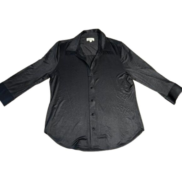 L'AGENCE Women's Tyler Black Satin Button Down Blouse Size L - Picture 3 of 7